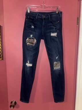 True Religion Distressed Dark Blue Studded Skinny Jeans